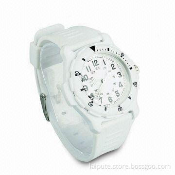Silicone Watch, Comes in White/Black and Box Packing, Customized Materials are Welcome